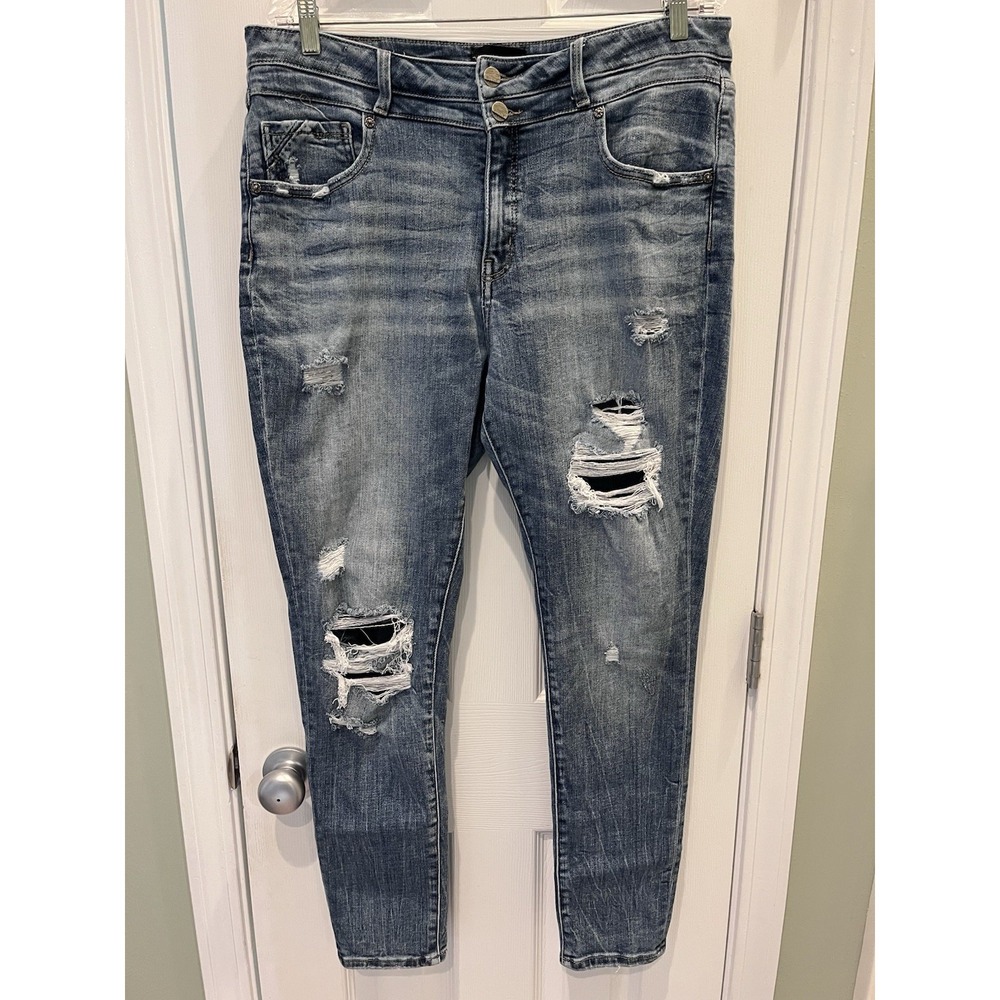 BUCKLE BLACK Fit No. 93 Skinny Jeans Size 34 Stretch Distressed Denim Mid Rise
